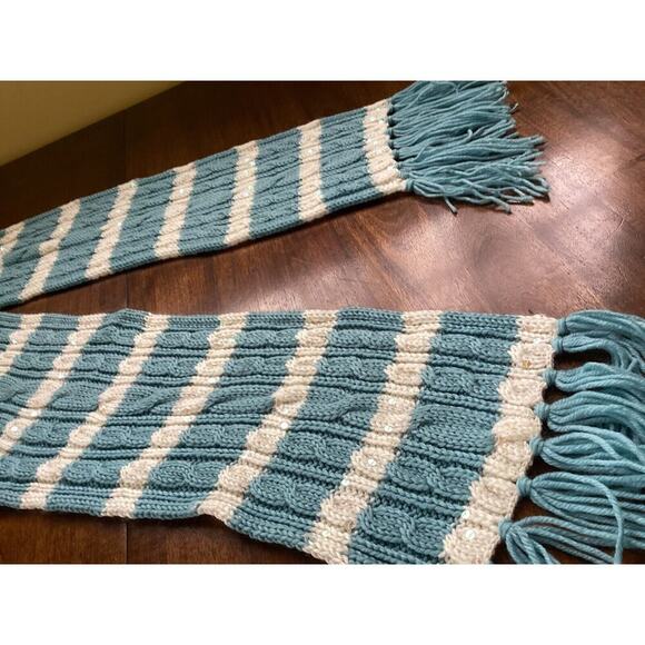 GAP Scarf Vintage Y2K Wool Blend Classic Preppy Blue & White Striped W/ Sequins! - Picture 4 of 8